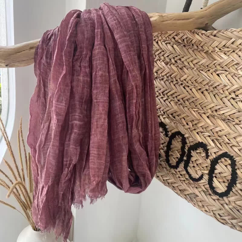 Pañuelo de algodón y lino con textura arrugada y elegante para las cuatro estaciones - Rojo violeta pálido - image 15