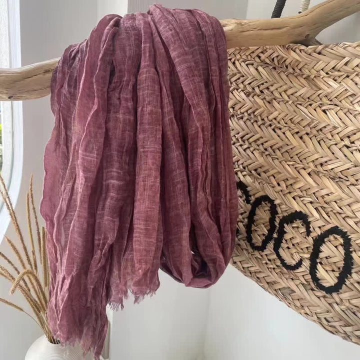 Pañuelo de algodón y lino con textura arrugada y elegante para las cuatro estaciones - Rojo violeta pálido - image 15