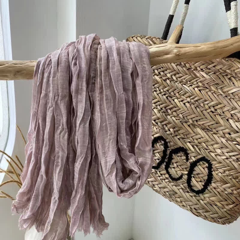 Pañuelo de algodón y lino con textura arrugada y elegante para las cuatro estaciones - Ciruela - image 10