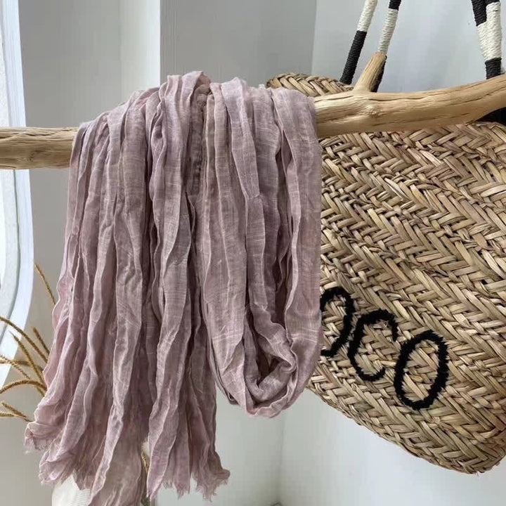 Pañuelo de algodón y lino con textura arrugada y elegante para las cuatro estaciones - Ciruela - image 10
