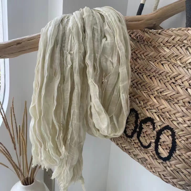 Pañuelo de algodón y lino con textura arrugada y elegante para las cuatro estaciones - Marfil - image 7