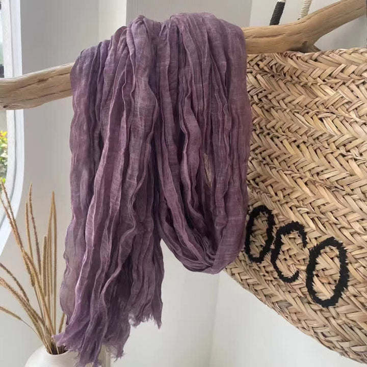 Pañuelo de algodón y lino con textura arrugada y elegante para las cuatro estaciones - Violeta oscuro - image 11