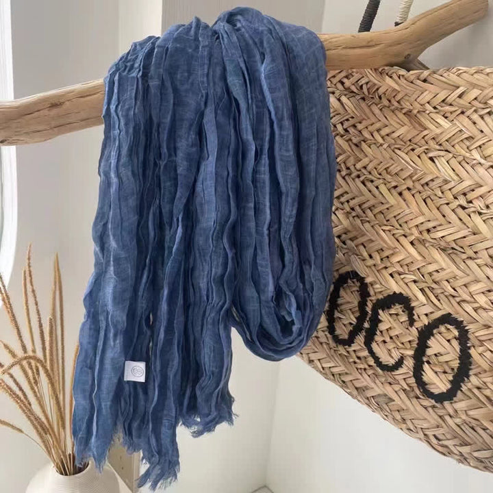 Pañuelo de algodón y lino con textura arrugada y elegante para las cuatro estaciones - Azul - image 9