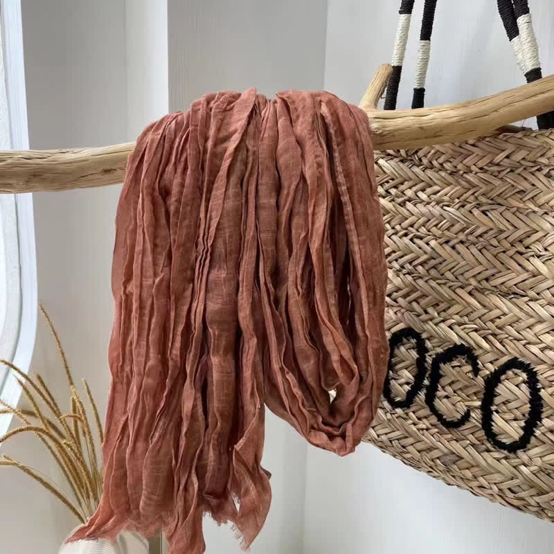 Pañuelo de algodón y lino con textura arrugada y elegante para las cuatro estaciones - NaranjaRojo - image 2