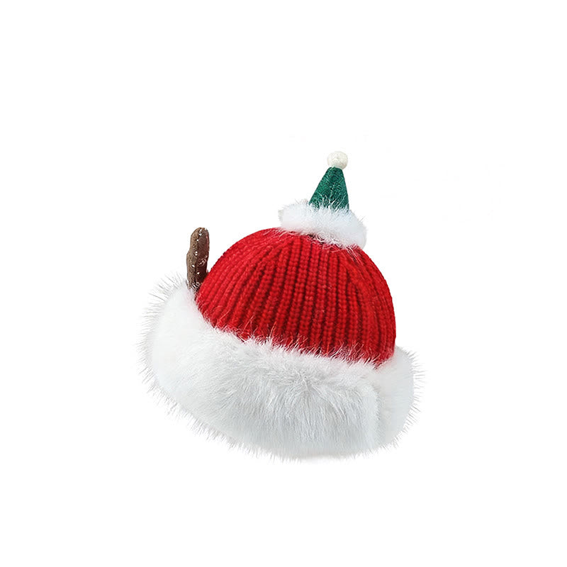 Gorro de invierno navideño para mujer con diseño de cuernos, de felpa, para mantener el calor. - image 2
