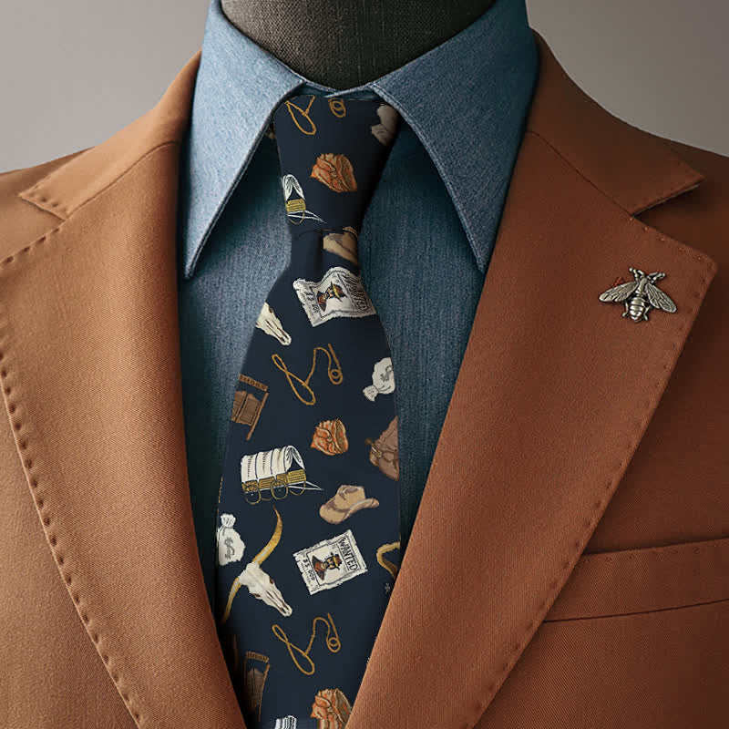 Sombrero vaquero Longhorn Bull, corbata de hombre con estampado de elementos del oeste - Corbata - image 0