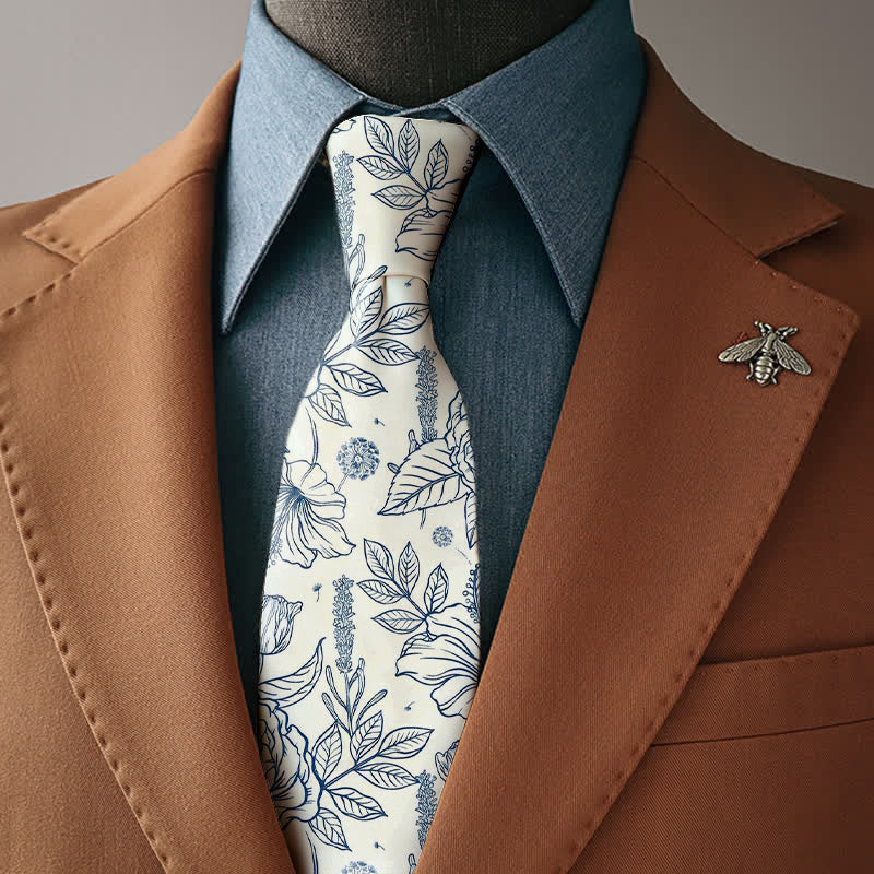 Corbata estampada con patrón floral decorativo de líneas para hombre - Corbata - image 0