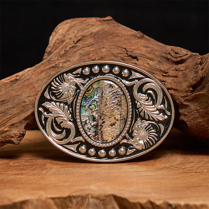 Cinturón de cuero con hebilla DIY de concha tallada plateada y negra - Sin correa - Cinturón no incluido - image 0