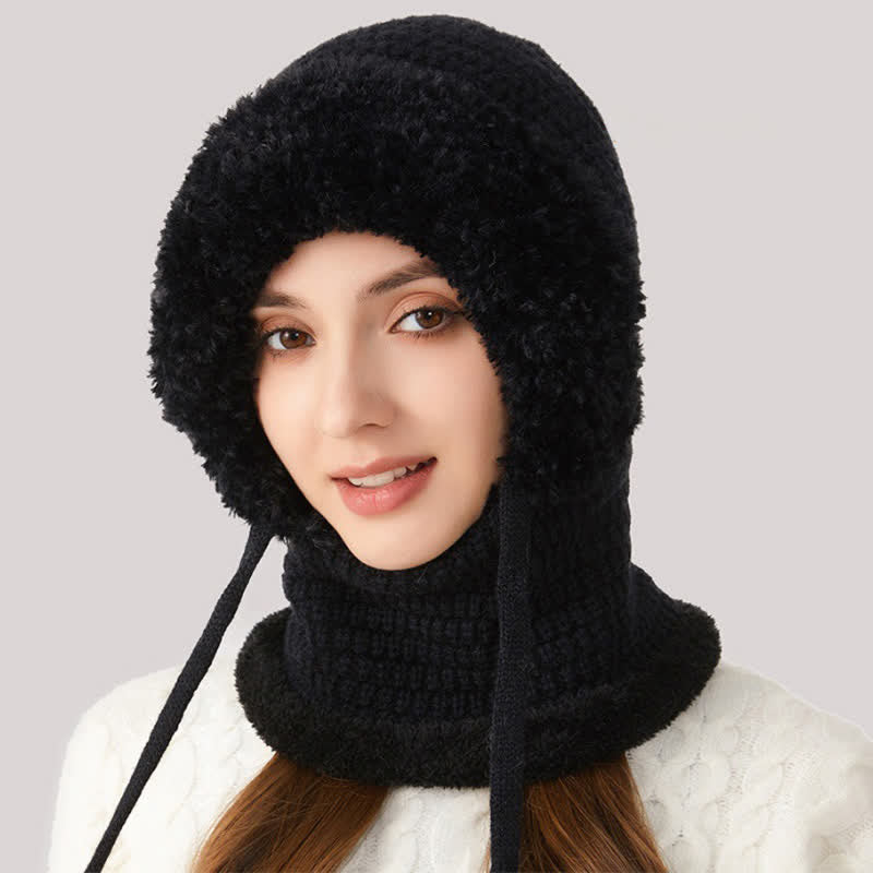 Gorro de punto afelpado 3 en 1 con bufanda y mascarilla - Negro - M (22"-22 7/8") - image 8