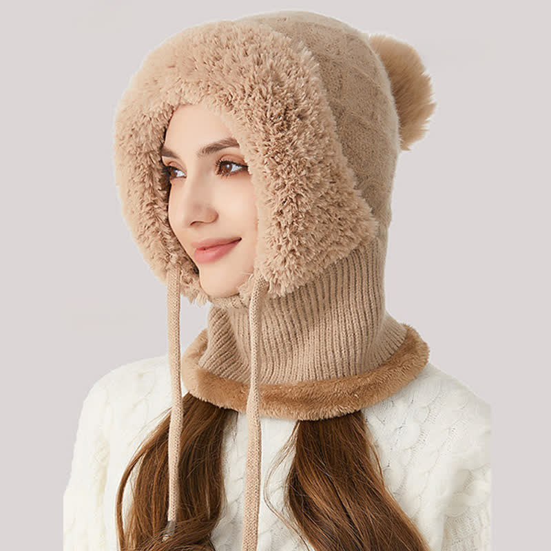 Gorro de punto cálido para exteriores 3 en 1 con bufanda y mascarilla - Caqui - Ajustable (22"-23 1/4") - image 2