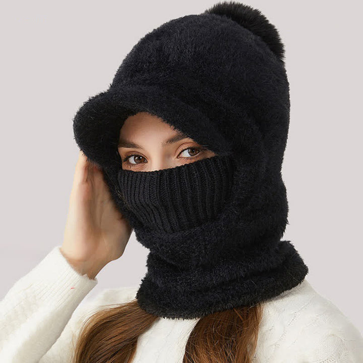 Gorro de punto con visera 3 en 1, bufanda y mascarilla. - Negro - Ajustable (22"-23 1/4") - image 6