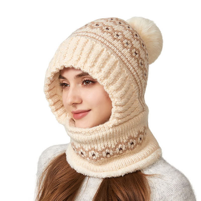 Gorro de punto jacquard étnico 3 en 1 con bufanda y mascarilla - Beige - Ajustable (21 5/8"-22 7/8") - image 0