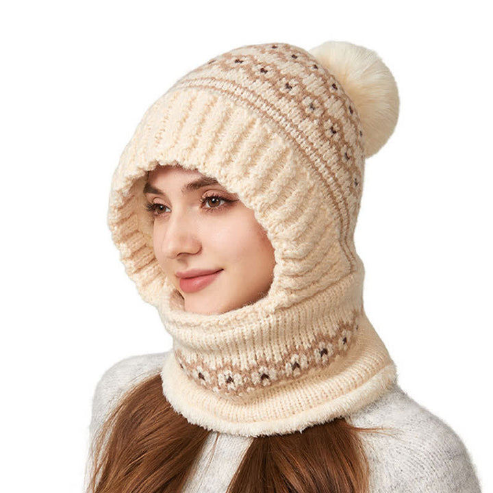 Gorro de punto jacquard étnico 3 en 1 con bufanda y mascarilla - Beige - Ajustable (21 5/8"-22 7/8") - image 0