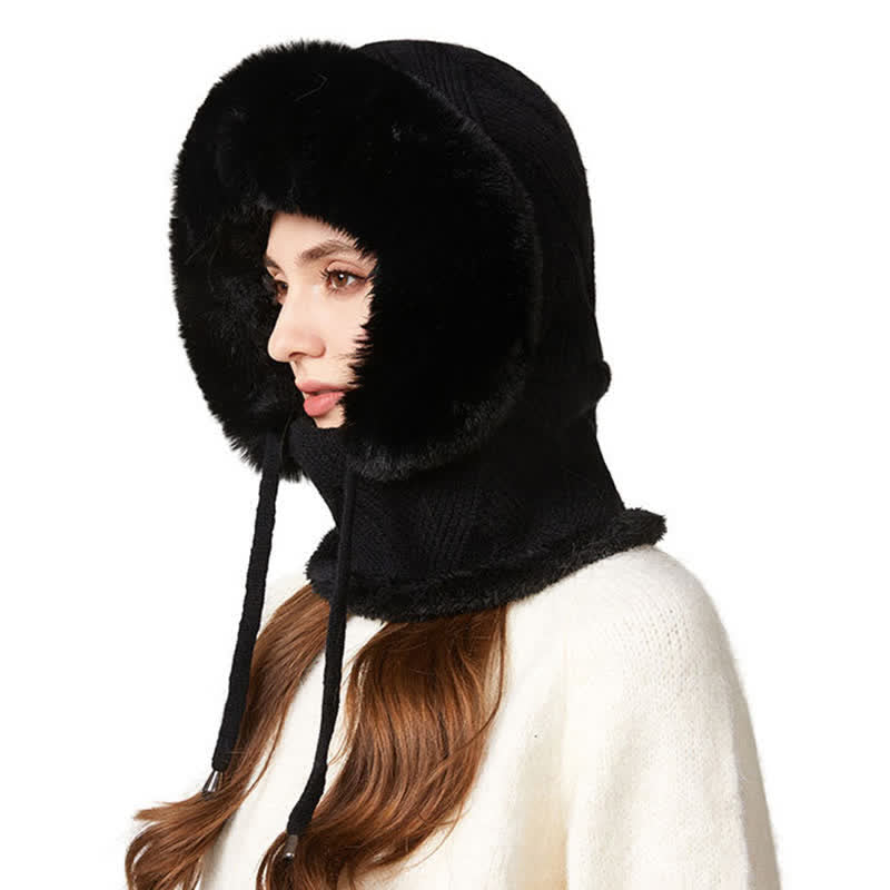 Gorro de punto 3 en 1 de felpa con tejido de sarga, bufanda y mascarilla - Negro - M (22"-22 7/8") - image 4