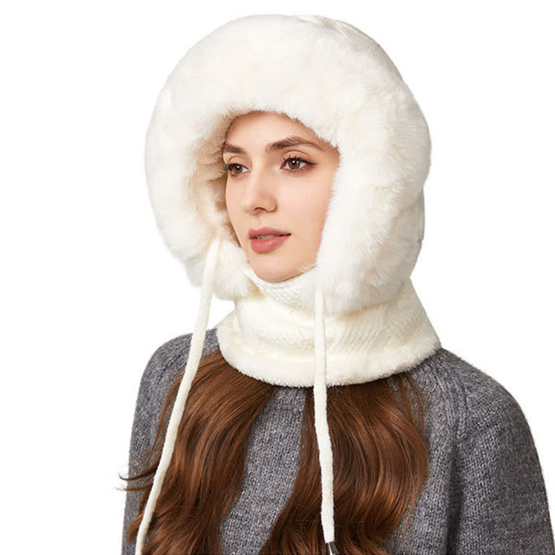 Gorro de punto 3 en 1 de felpa con tejido de sarga, bufanda y mascarilla - Marfil - M (22"-22 7/8") - image 6