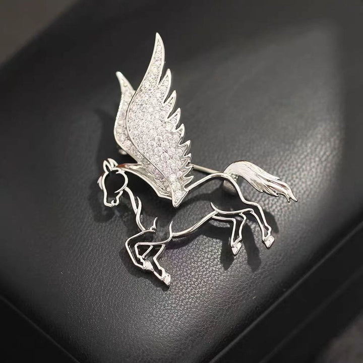 Exquisito broche de Pegaso calado con incrustaciones de diamantes - Plata - image 2