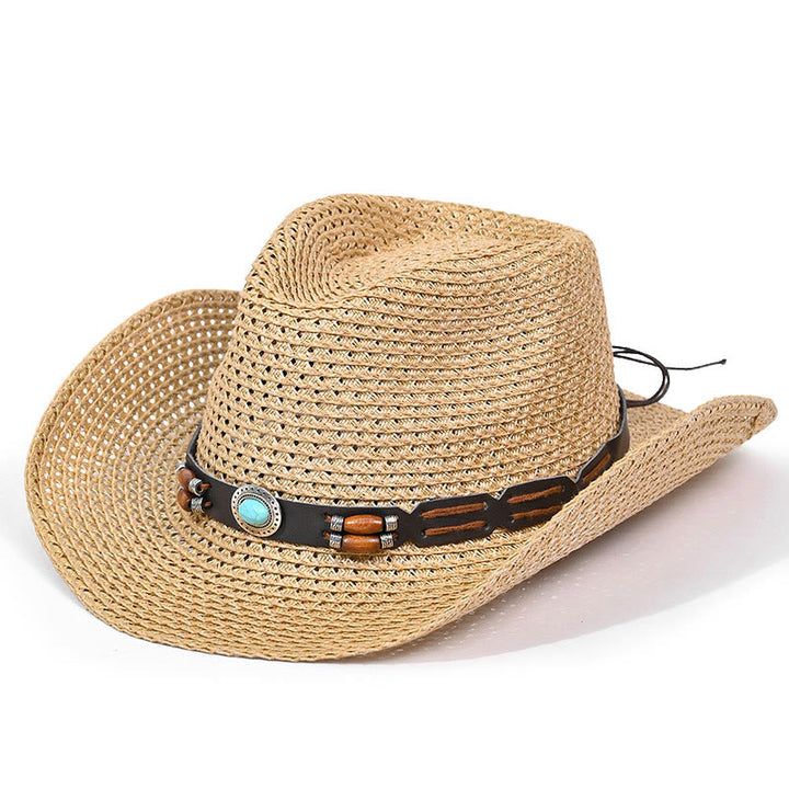 Sombrero vaquero de paja para hombre, estilo bohemio, con ala turquesa y cinturón. - Estilo n.° 3 - M (22"-22 7/8") - image 3