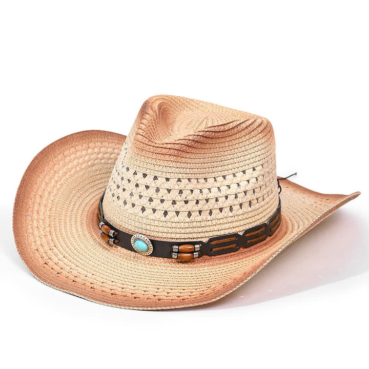 Sombrero vaquero de paja para hombre, estilo bohemio, con ala turquesa y cinturón. - Estilo n.° 7 - M (22"-22 7/8") - image 7