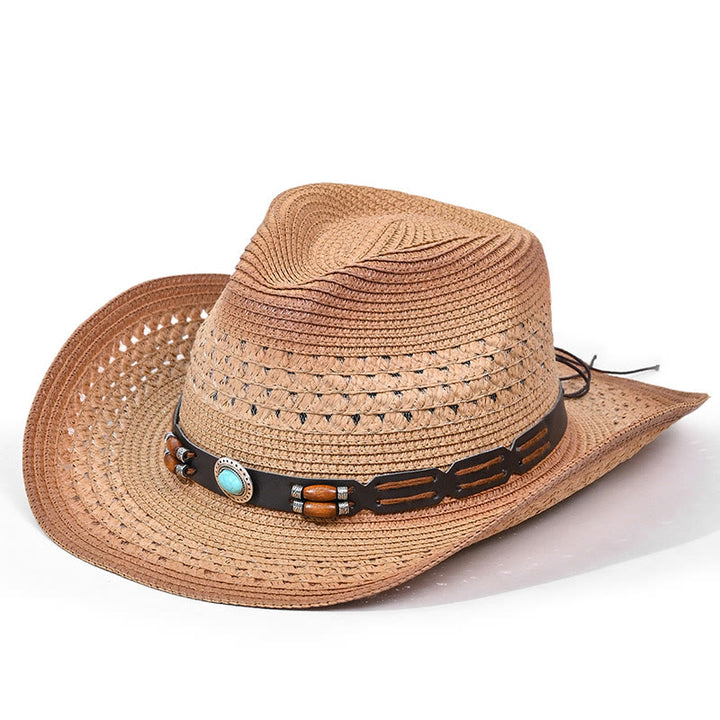Sombrero vaquero de paja para hombre, estilo bohemio, con ala turquesa y cinturón. - Estilo n.° 6 - M (22"-22 7/8") - image 6