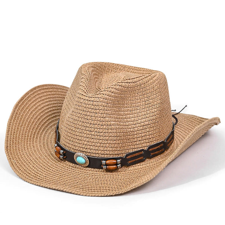 Sombrero vaquero de paja para hombre, estilo bohemio, con ala turquesa y cinturón. - Estilo n.º 1 - M (22"-22 7/8") - image 0
