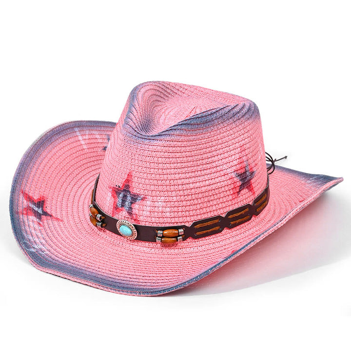 Sombrero vaquero de paja para hombre, estilo bohemio, con ala turquesa y cinturón. - Estilo n.° 5 - M (22"-22 7/8") - image 5