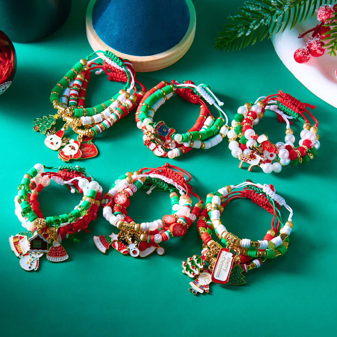 4 pulseras navideñas de cerámica suave tejida de colores - image 0