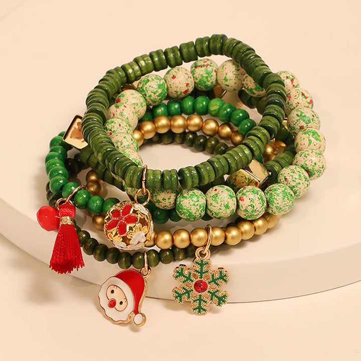 Juego de 6 pulseras con colgantes de cuentas navideñas verdes - Pulsera navideña - image 1