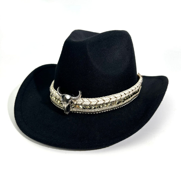 Sombrero vaquero de estilo western para hombre con ala ancha y cinturón metálico - Negro - M (22"-22 7/8") - image 0