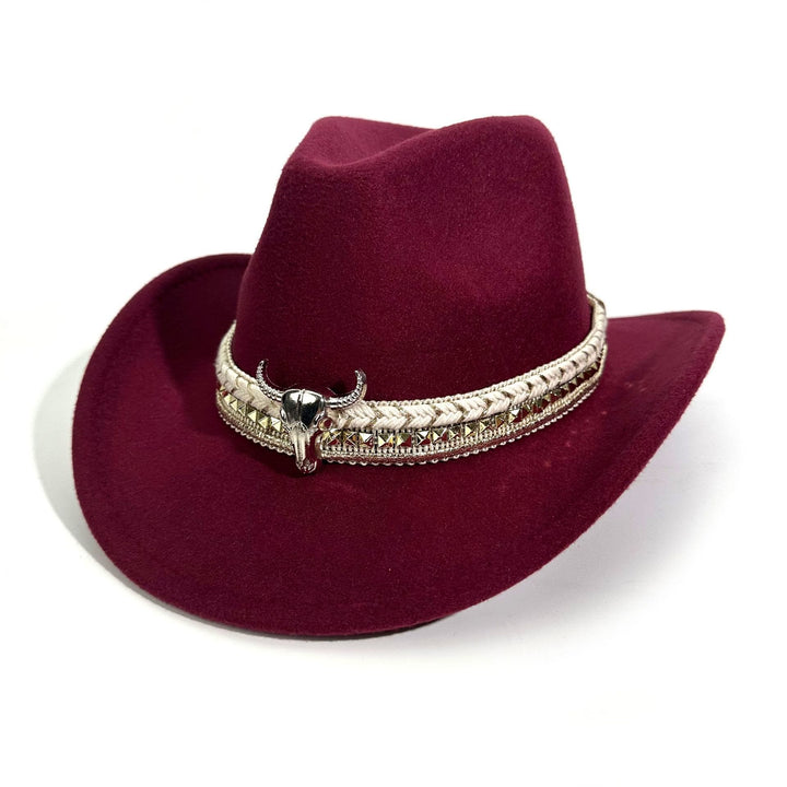 Sombrero vaquero de estilo western para hombre con ala ancha y cinturón metálico - Vino - M (22"-22 7/8") - image 5