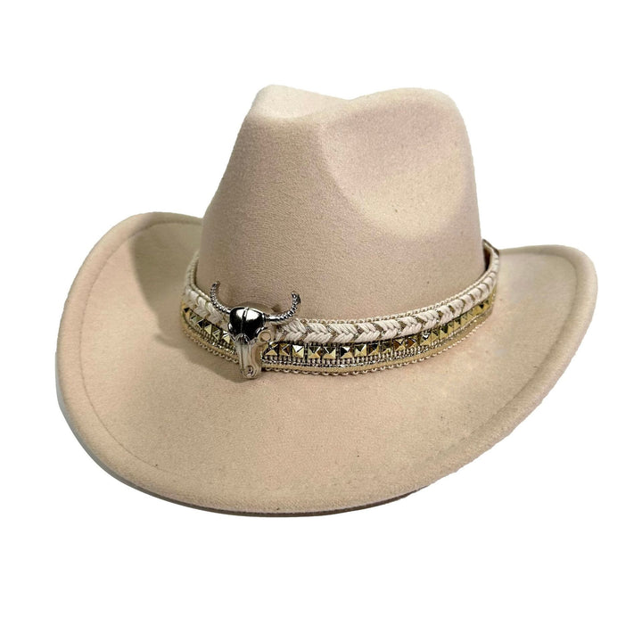 Sombrero vaquero de estilo western para hombre con ala ancha y cinturón metálico - Beige - M (22"-22 7/8") - image 9