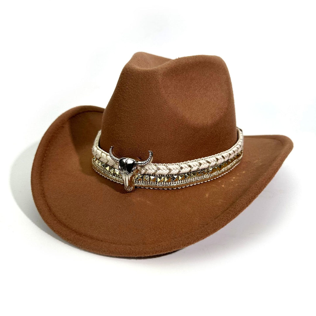 Sombrero vaquero de estilo western para hombre con ala ancha y cinturón metálico - Marrón - M (22"-22 7/8") - image 8
