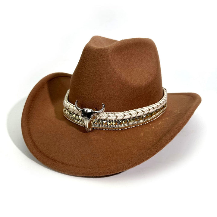 Sombrero vaquero de estilo western para hombre con ala ancha y cinturón metálico - Marrón - M (22"-22 7/8") - image 8
