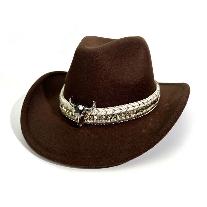 Sombrero vaquero de estilo western para hombre con ala ancha y cinturón metálico - Café - M (22"-22 7/8") - image 2