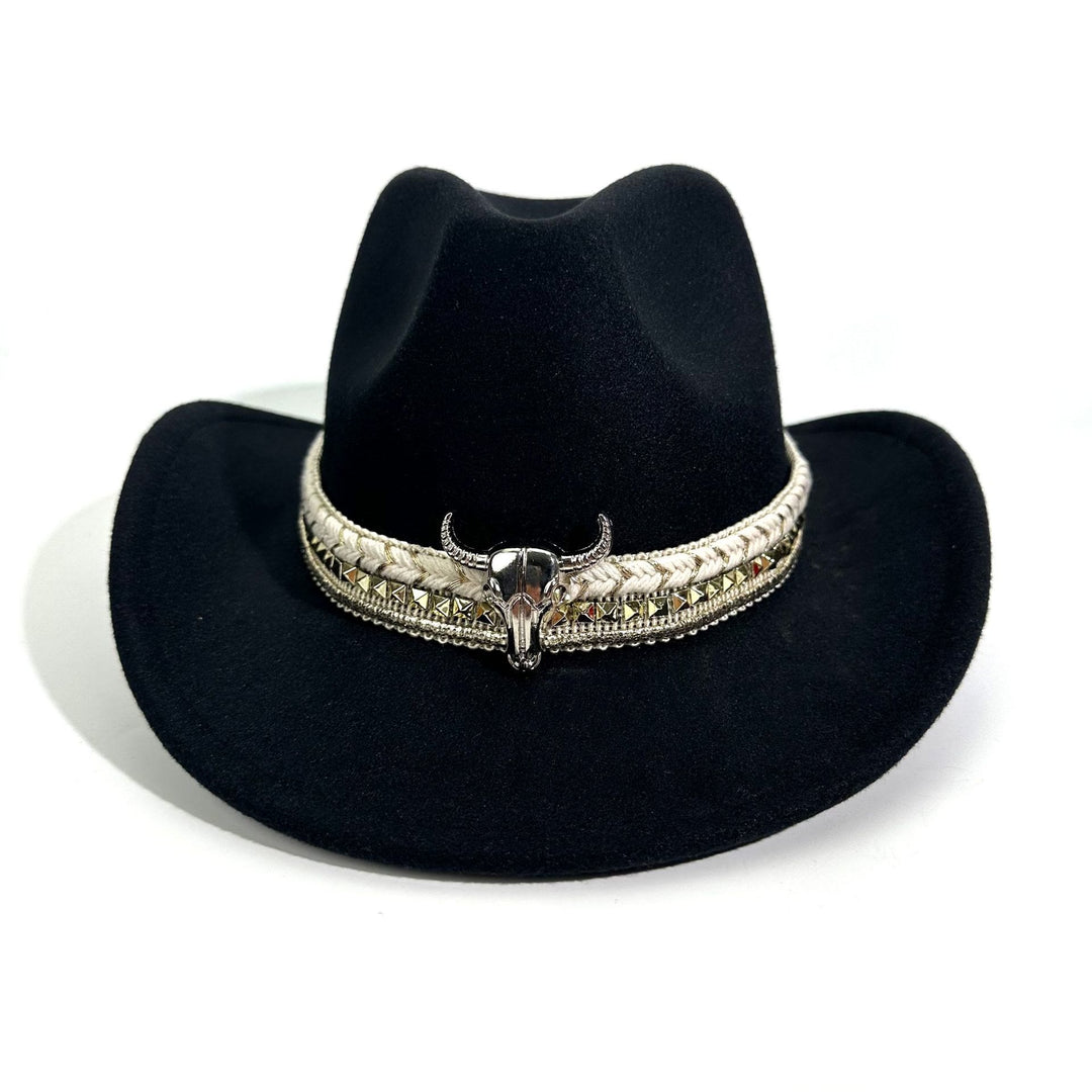 Sombrero vaquero de estilo western para hombre con ala ancha y cinturón metálico - image 1