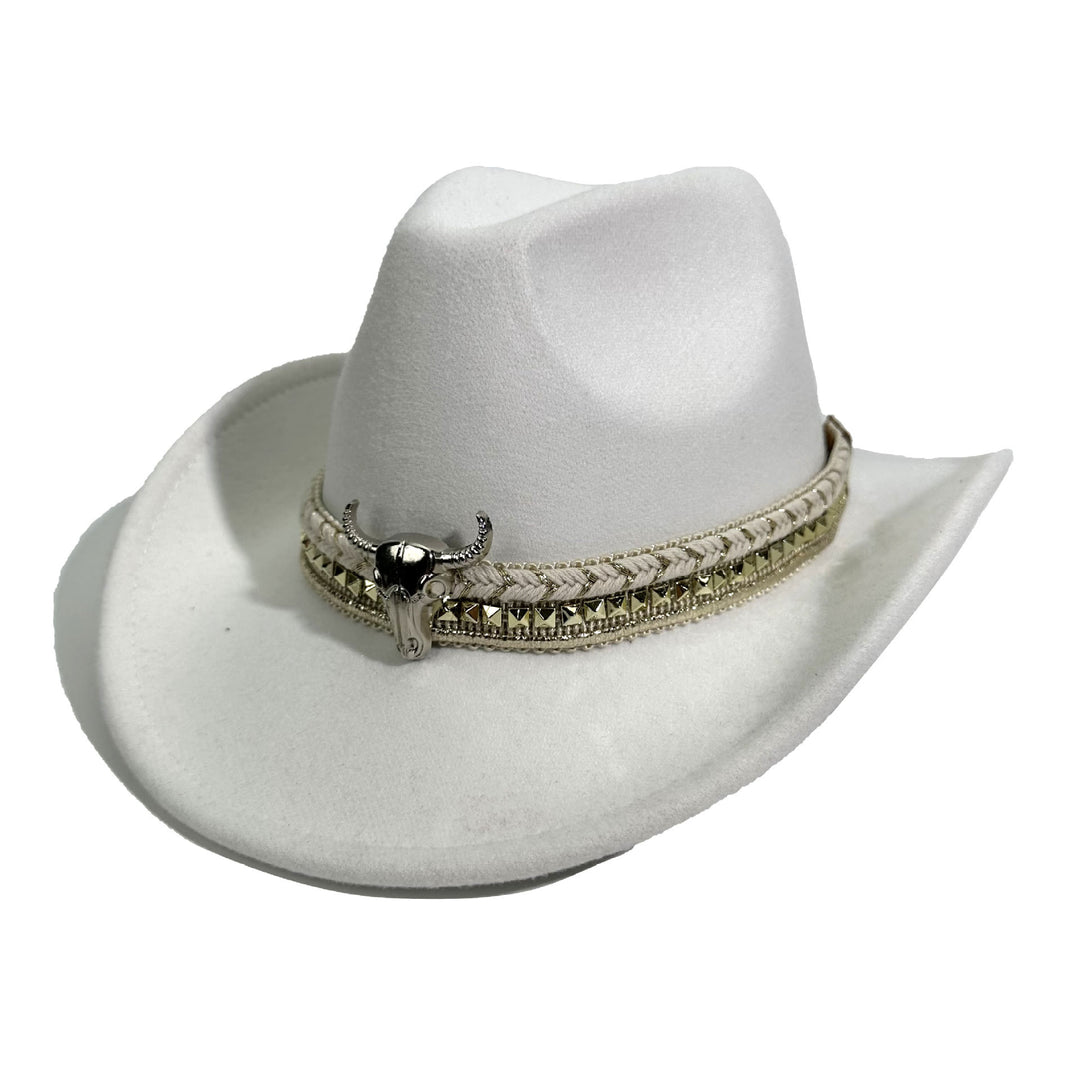Sombrero vaquero de estilo western para hombre con ala ancha y cinturón metálico - Blanco - M (22"-22 7/8") - image 10