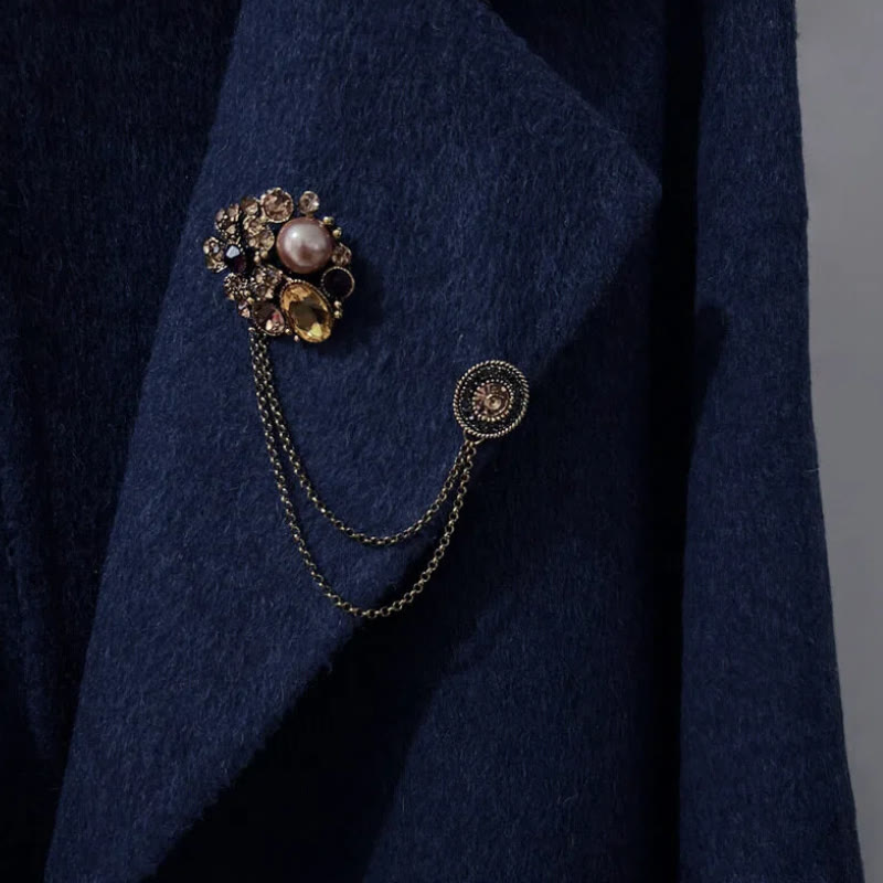 Broche vintage de cadena floral con perlas y múltiples gemas - image 1