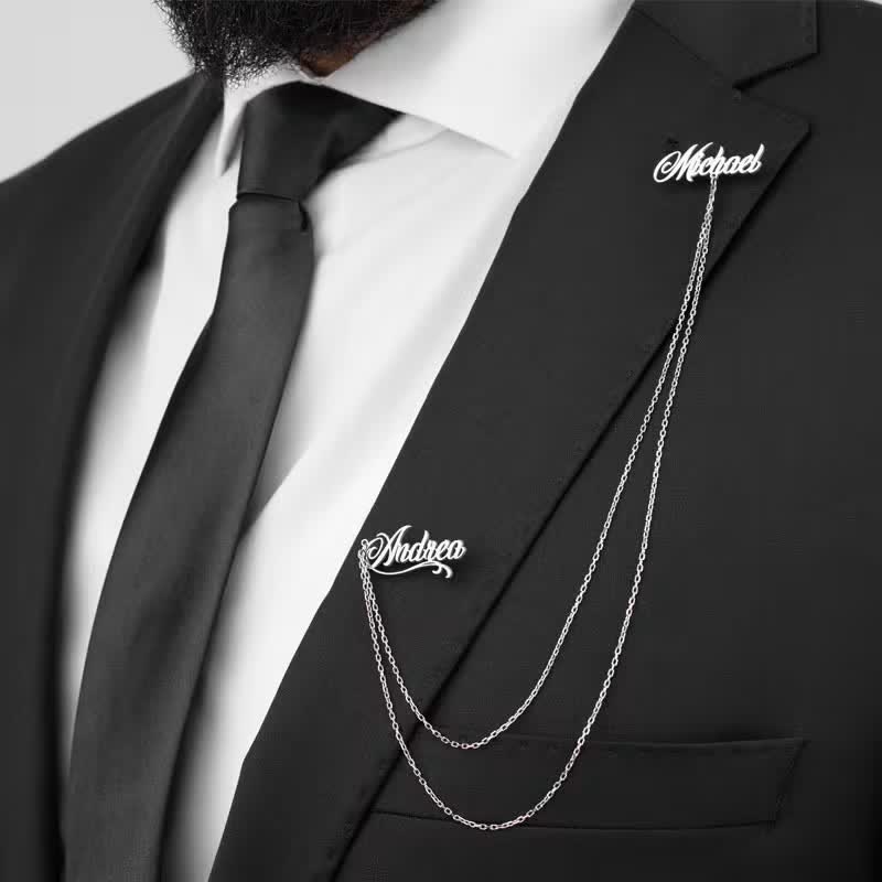 Broche elegante y chic con nombres personalizados y cadena - Plata - image 0