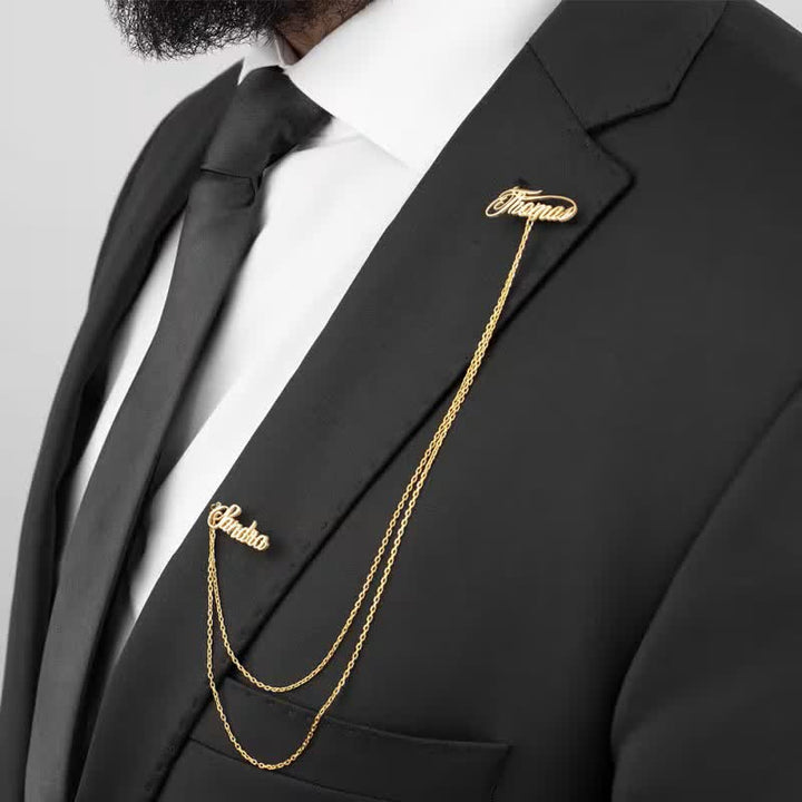 Broche elegante y chic con nombres personalizados y cadena - Oro - image 2