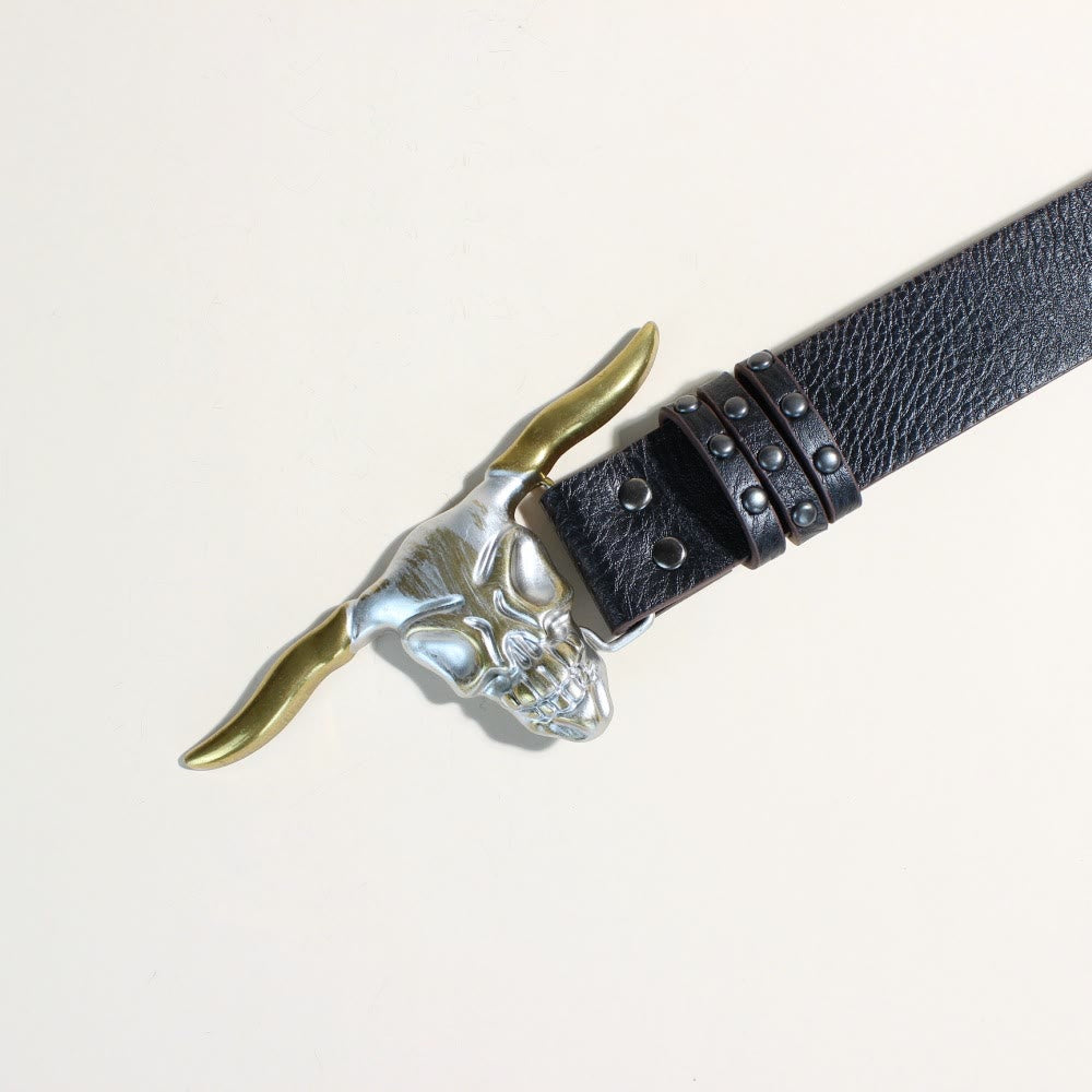 Cinturón de hombre estilo western con hebilla y remaches de cabeza de toro Longhorn dorado - image 2