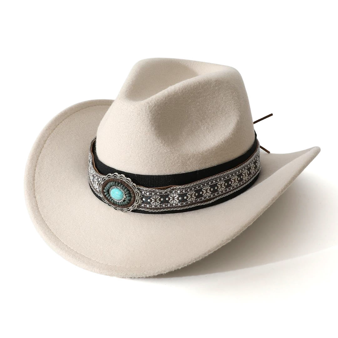 Sombrero vaquero de hombre estilo western con ala estampada en color turquesa y cinturón - Blanco - M (22"-22 7/8") - image 5