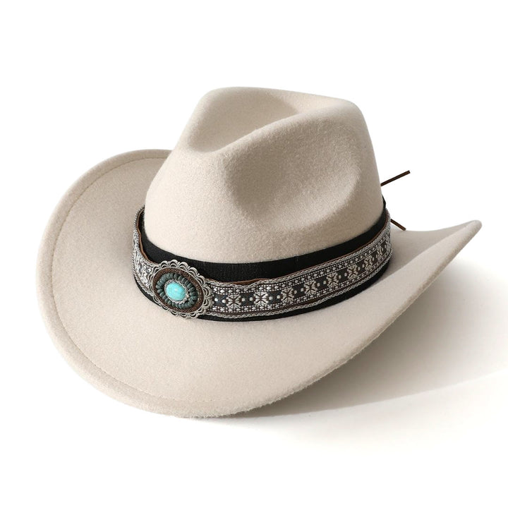 Sombrero vaquero de hombre estilo western con ala estampada en color turquesa y cinturón - Blanco - M (22"-22 7/8") - image 5