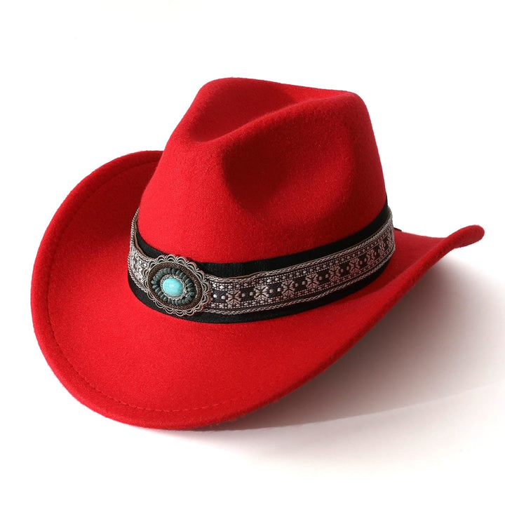 Sombrero vaquero de hombre estilo western con ala estampada en color turquesa y cinturón - Rojo - M (22"-22 7/8") - image 4