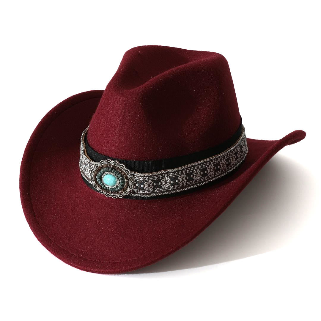 Sombrero vaquero de hombre estilo western con ala estampada en color turquesa y cinturón - Vino - M (22"-22 7/8") - image 3