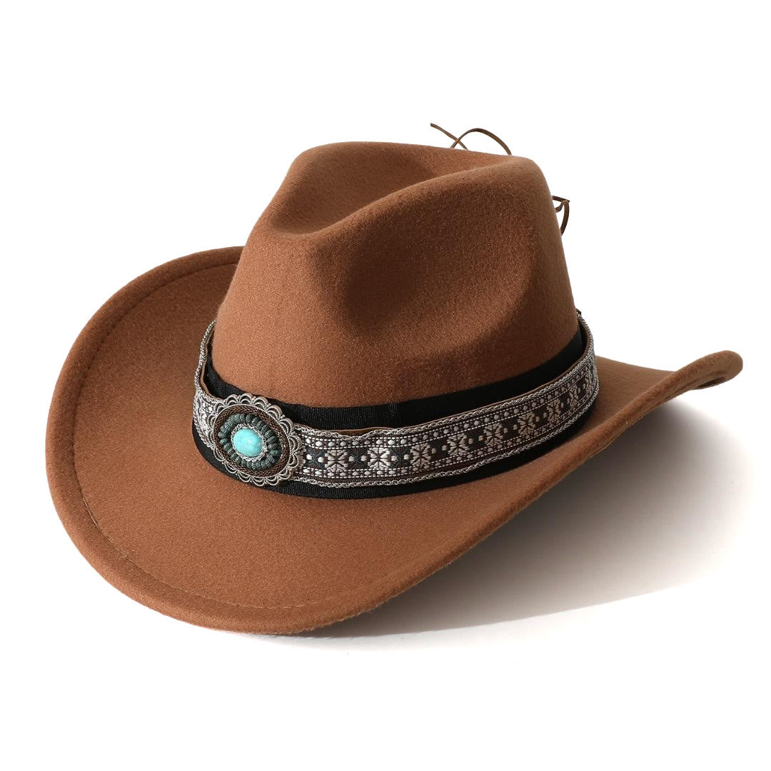 Sombrero vaquero de hombre estilo western con ala estampada en color turquesa y cinturón - Marrón - M (22"-22 7/8") - image 7