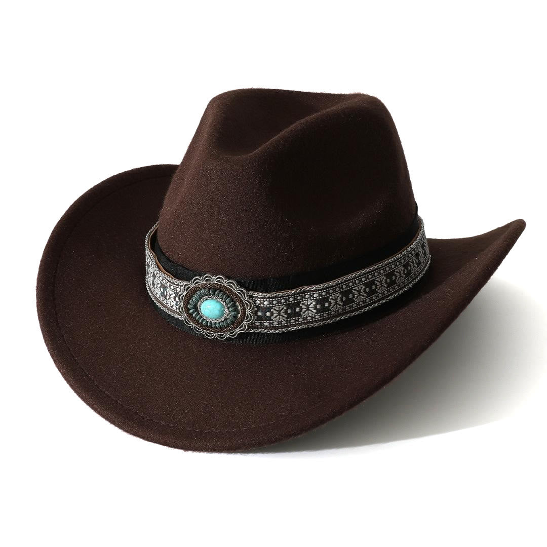 Sombrero vaquero de hombre estilo western con ala estampada en color turquesa y cinturón - Café - M (22"-22 7/8") - image 2