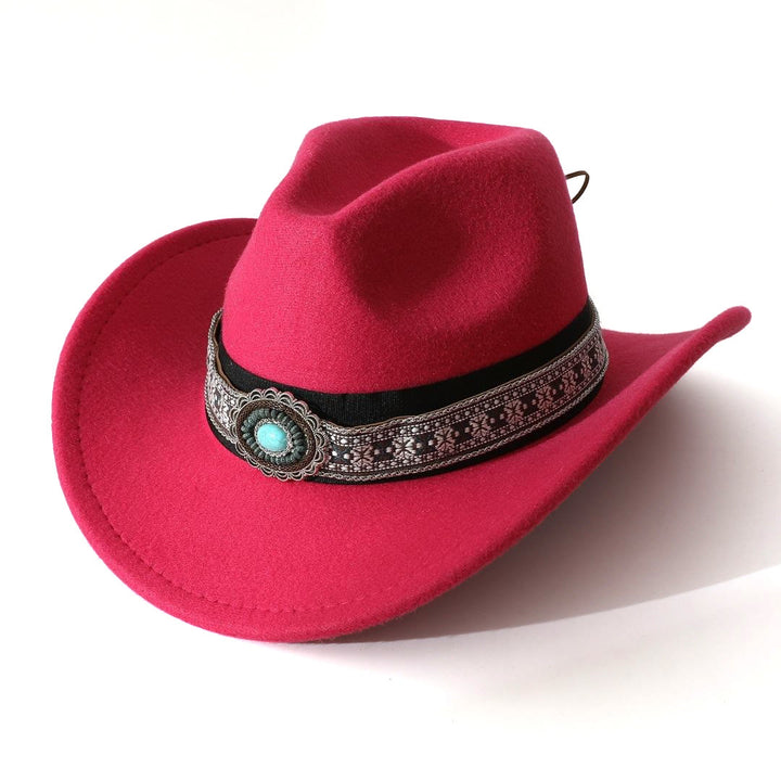 Sombrero vaquero de hombre estilo western con ala estampada en color turquesa y cinturón - Rosa - M (22"-22 7/8") - image 6