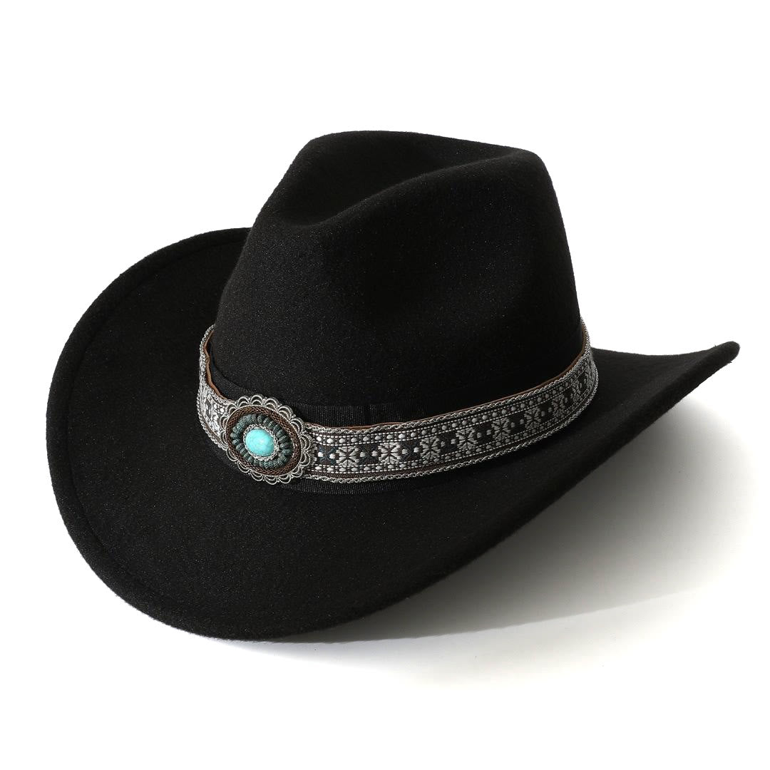 Sombrero vaquero de hombre estilo western con ala estampada en color turquesa y cinturón - Negro - M (22"-22 7/8") - image 0