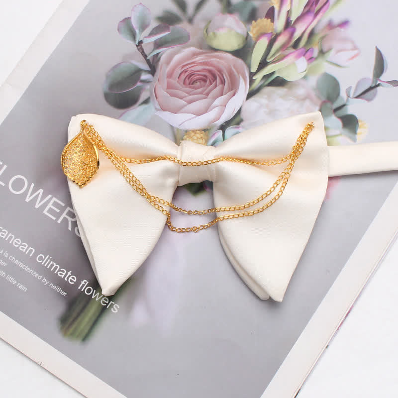 Pajarita extragrande con punta y decoración de hoja de oro, con cadena. - Marfil - image 5