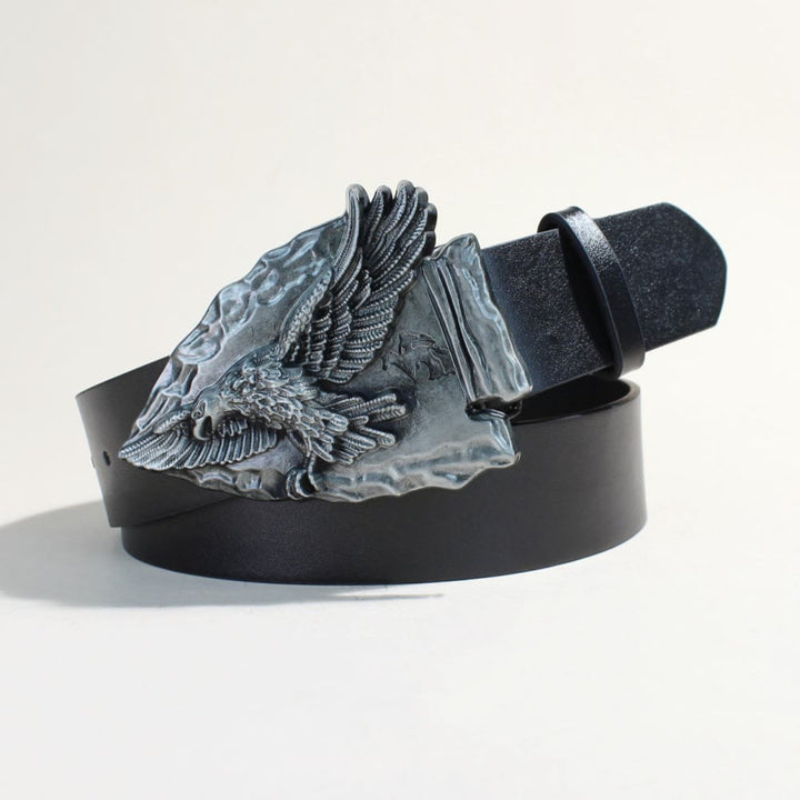 Cinturón negro con hebilla triangular retro de águila y remache metálico - Águila triangular - Cinturón negro - 34 - image 4