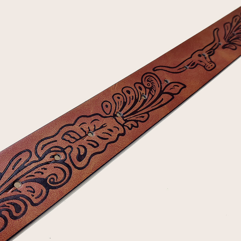 Cinturón de hombre estilo western con hebilla de calavera de toro y estampado negro - image 1